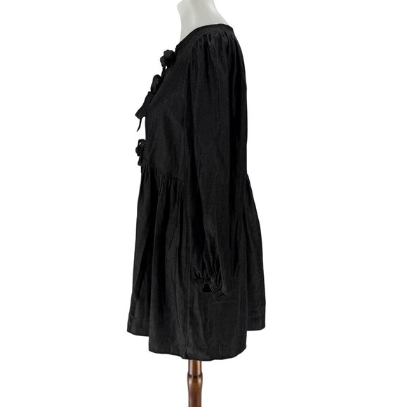 Cloud Ten S Metallic Black Bow Detail Long Sleeve Babydoll Dress - Picture 7 of 13